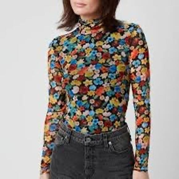 GANNI printed mesh rollneck top multi floral Small - Picture 1 of 13